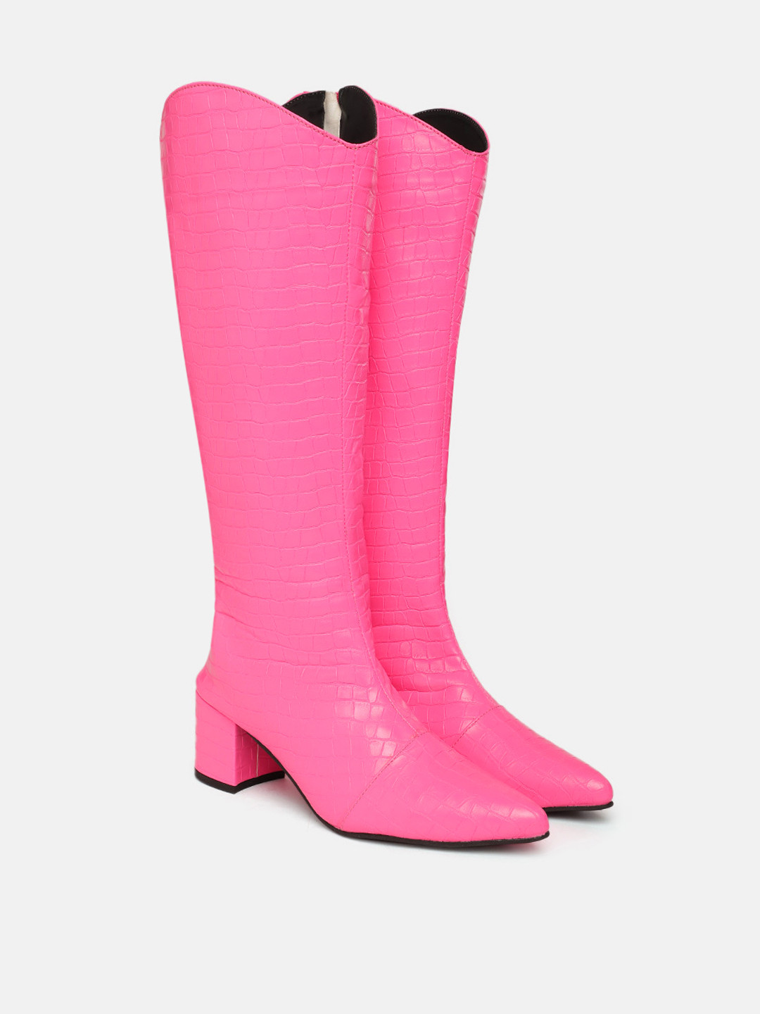 

ZORI WORLD DEZIRE Women Croc Patent Textured High Top Boots, Pink