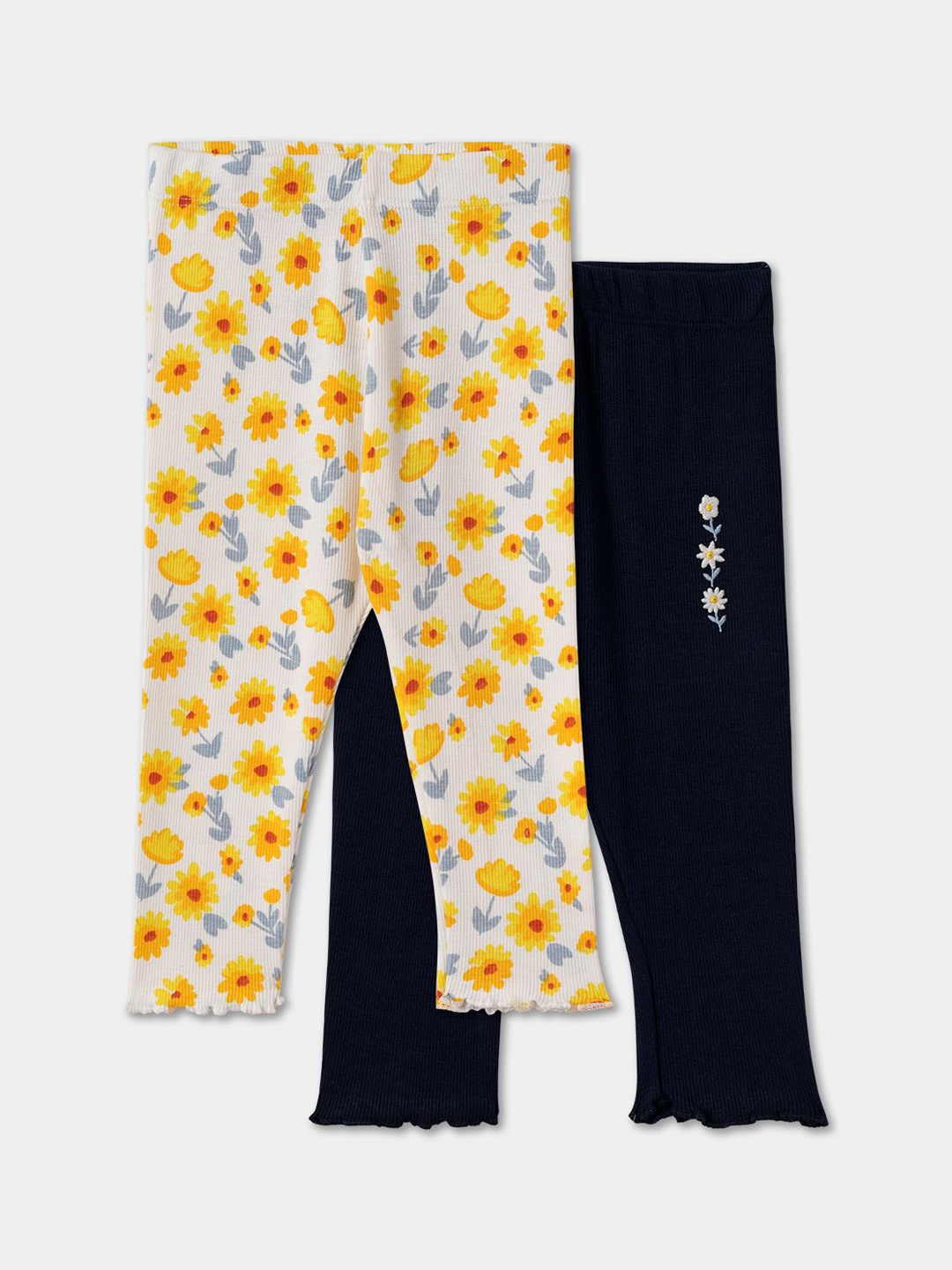 

R&B Infant Girls Pack Of 2 Printed Cotton Ankle-Length Leggings, Navy blue