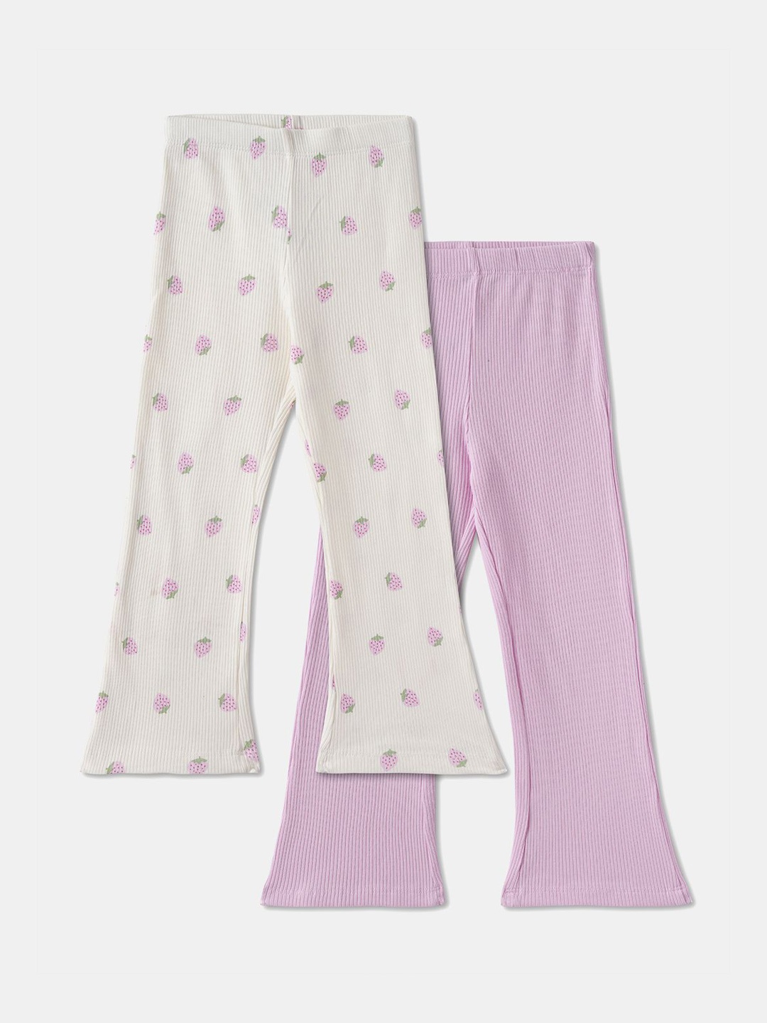 

R&B Girls Pack Of 2 Printed Pure Ankle-Length Flared Leggings, Purple