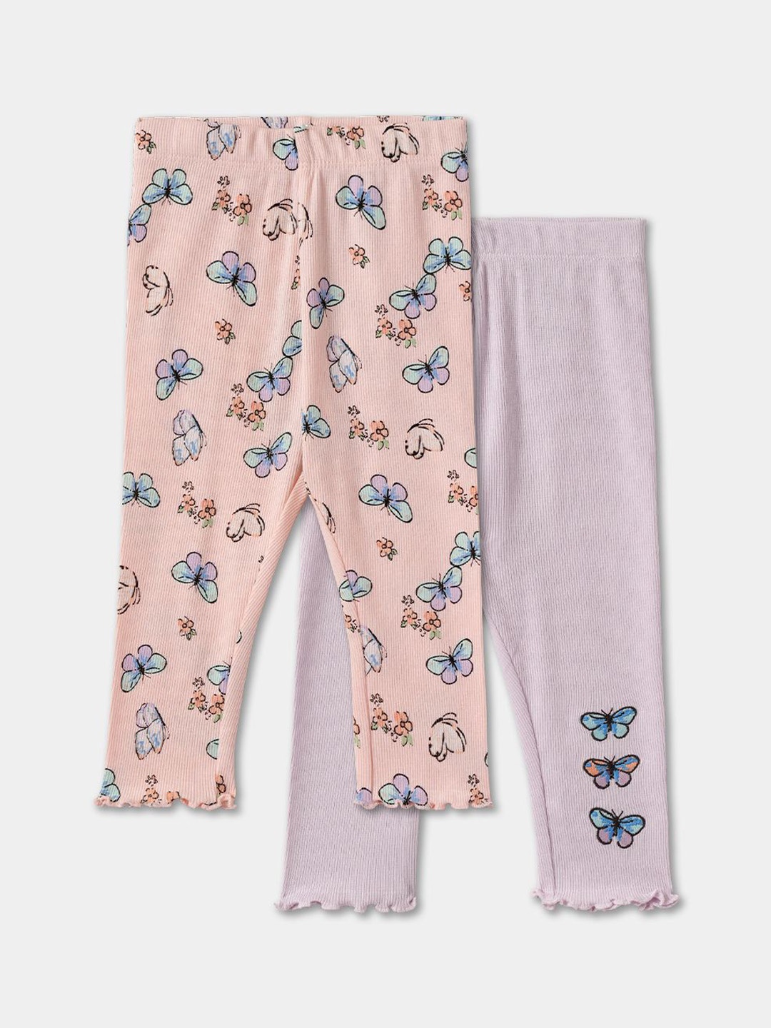 

R&B Girls Pack Of 2 Printed Cotton Ankle-Length Leggings, Pink