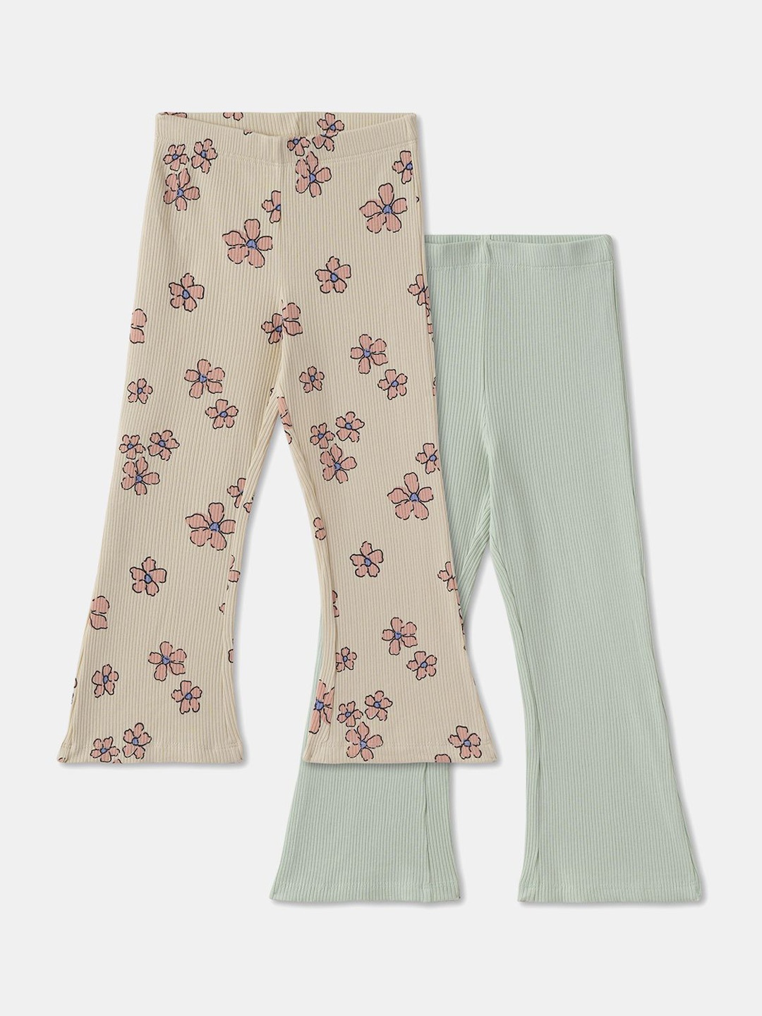 

R&B Girls Pack Of 2 Printed Cotton Ankle-Length Leggings, Beige
