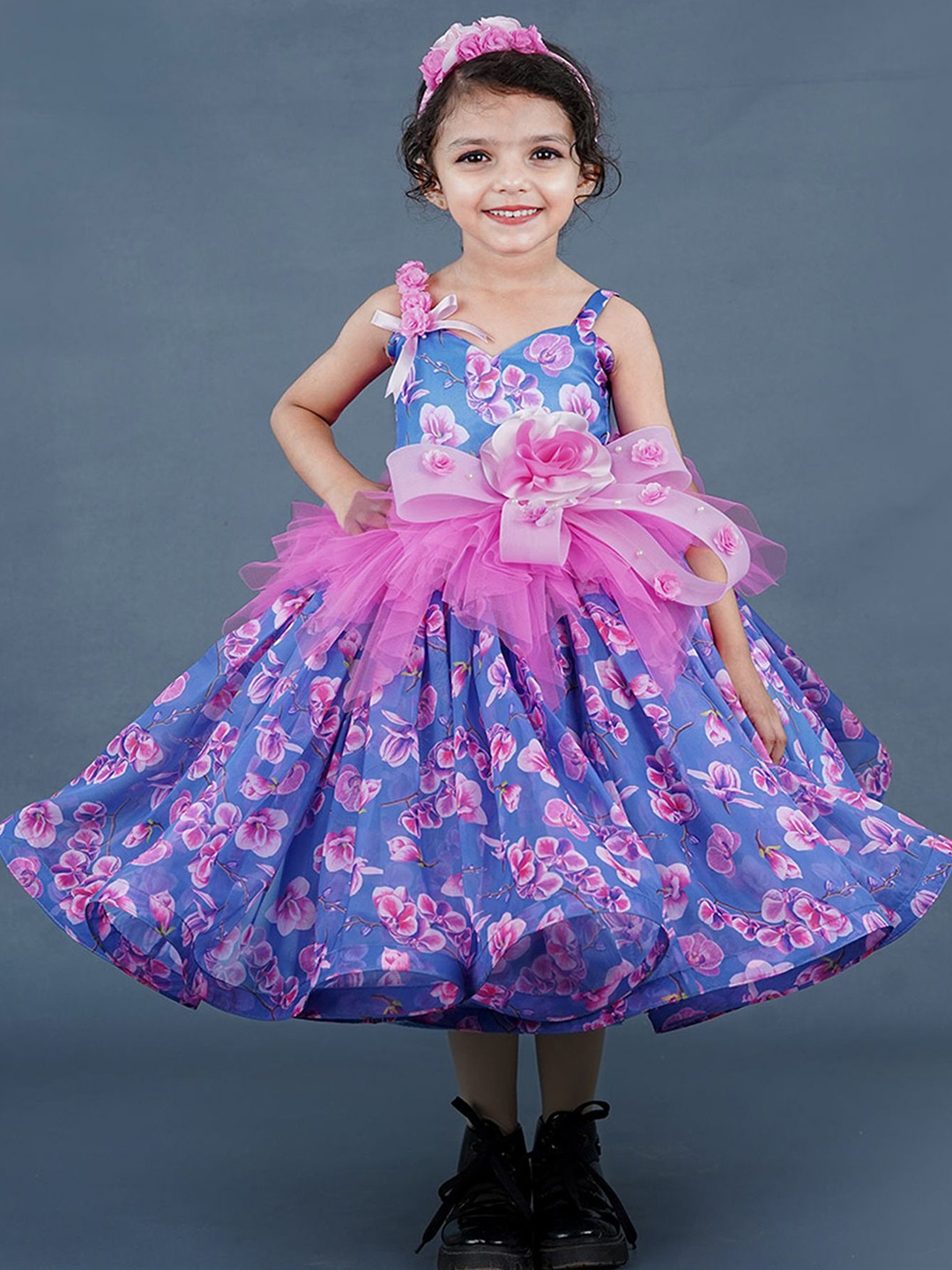 

Li & Li Boutique Girls Floral Net Fit & Flare Dress, Blue