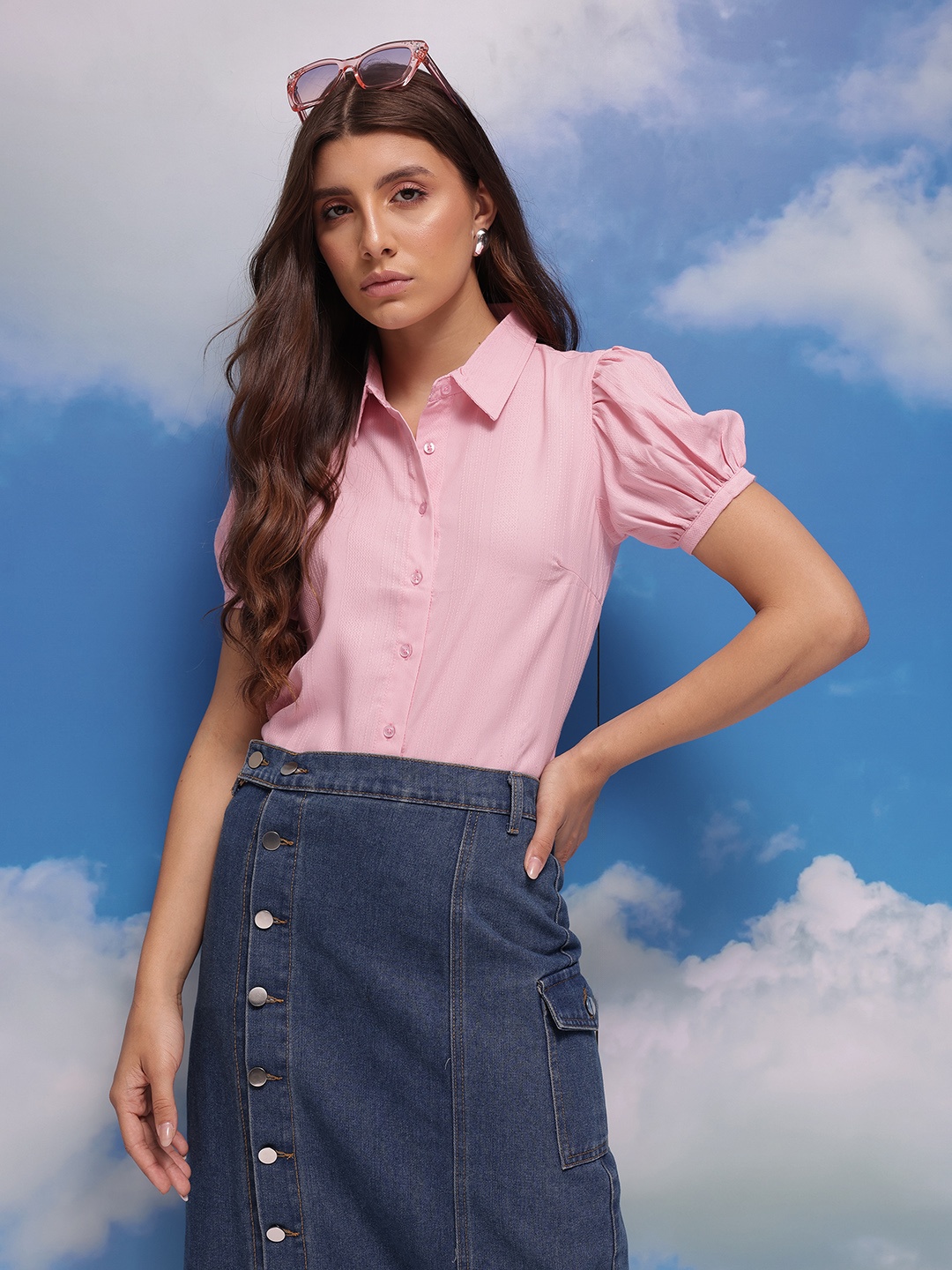 

CORSICA Women Self Striped Casual Shirt, Pink