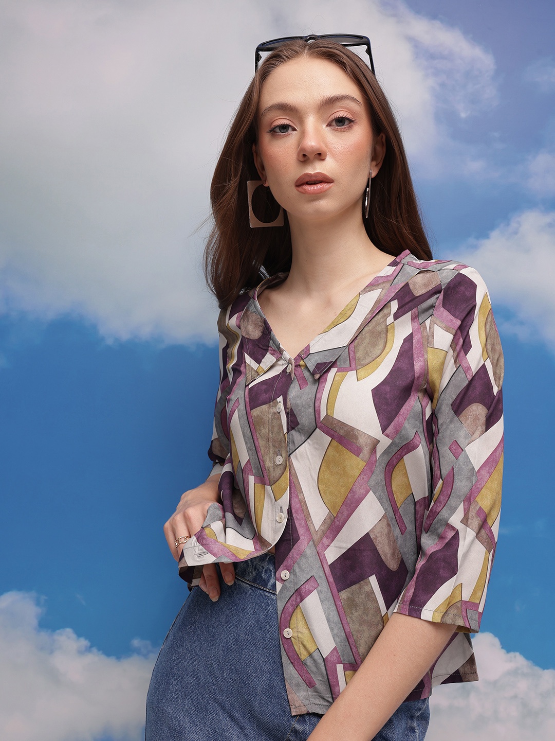 

CORSICA Women Abstract Printed Casual Shirt, Green