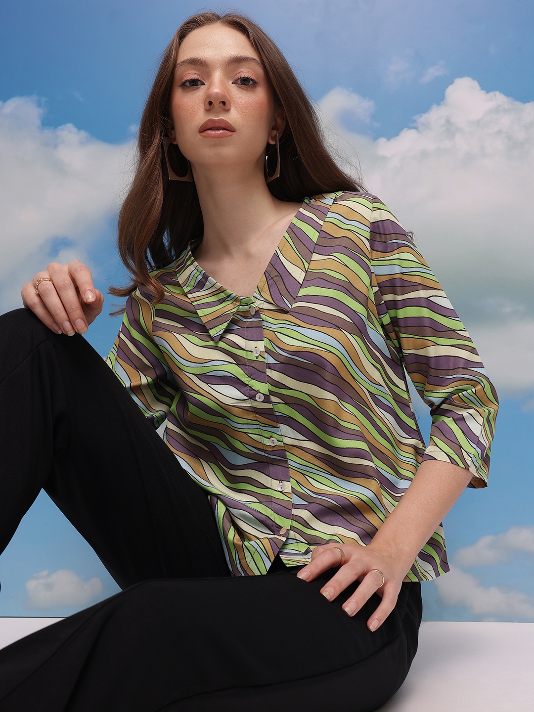 

CORSICA Women Abstract Printed Casual Shirt, Green
