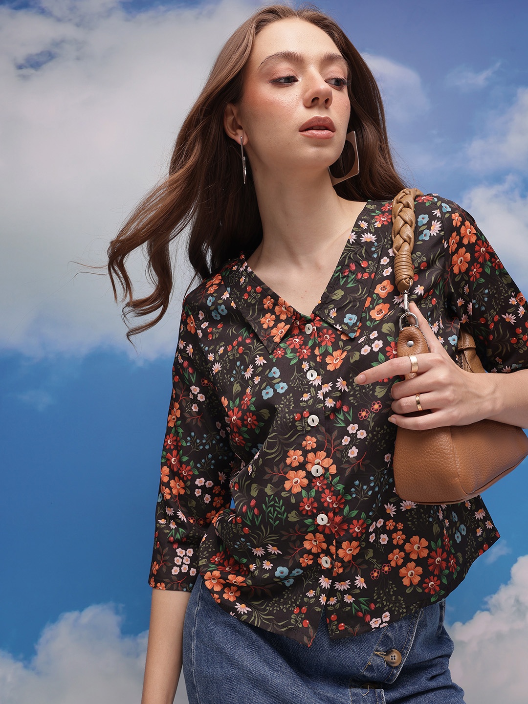 

CORSICA Women Floral Printed Casual Shirt, Black