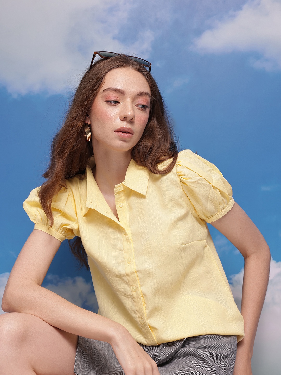 

CORSICA Women Self Striped Casual Shirt, Yellow