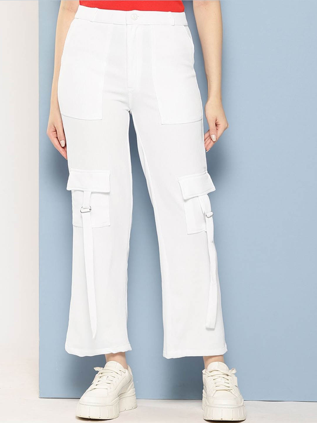 

Aarika Girls Striped Smart Flared Fit Trousers, White