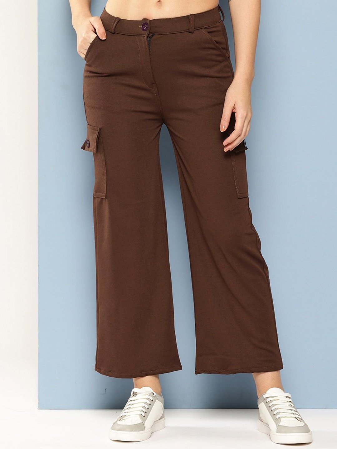

Aarika Girls Smart Flared Mid-Rise Cotton Cargos, Brown