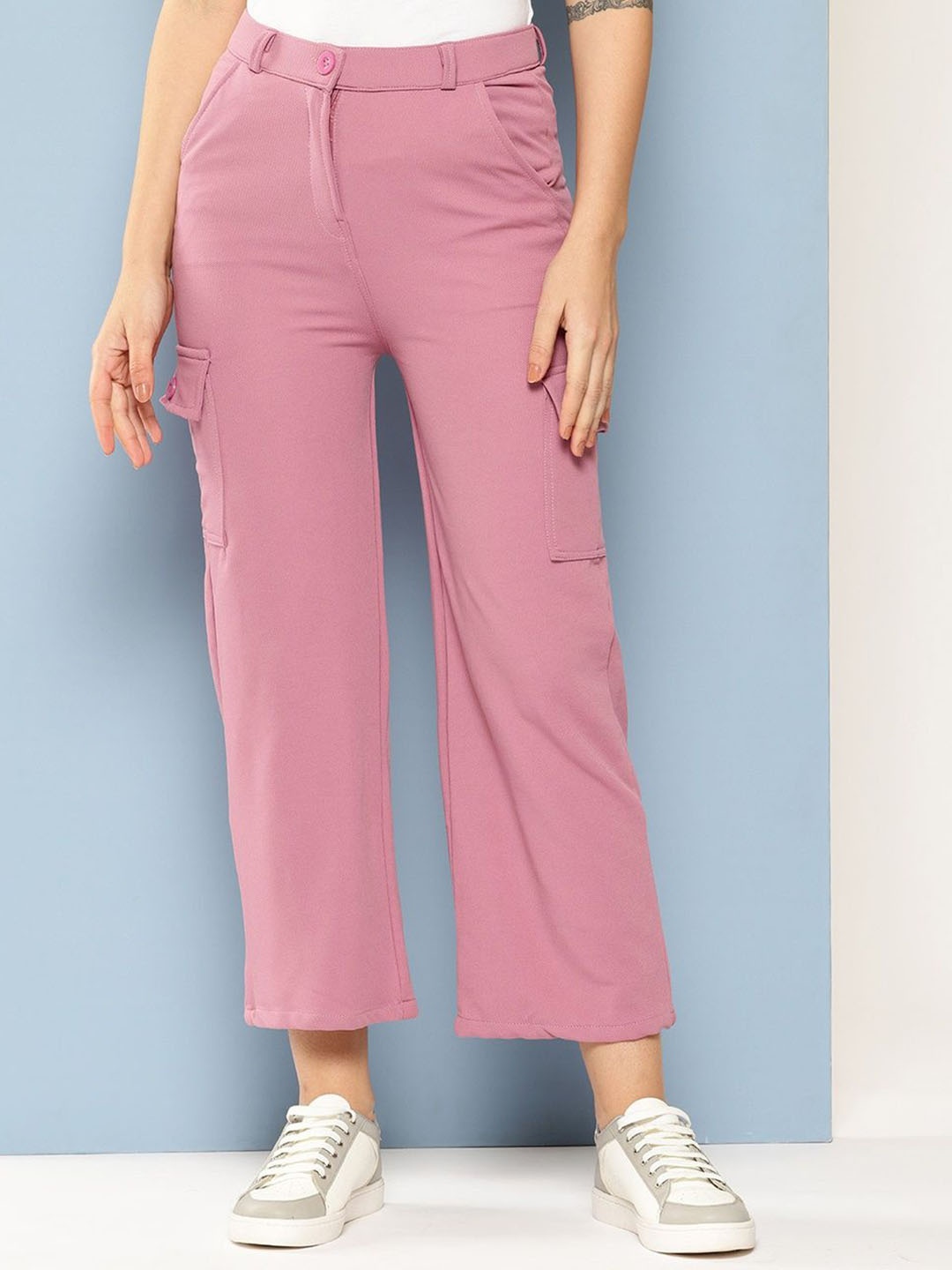 

Aarika Girls Cotton Smart Flared Mid-Rise Flat-Front Chinos Trousers, Pink