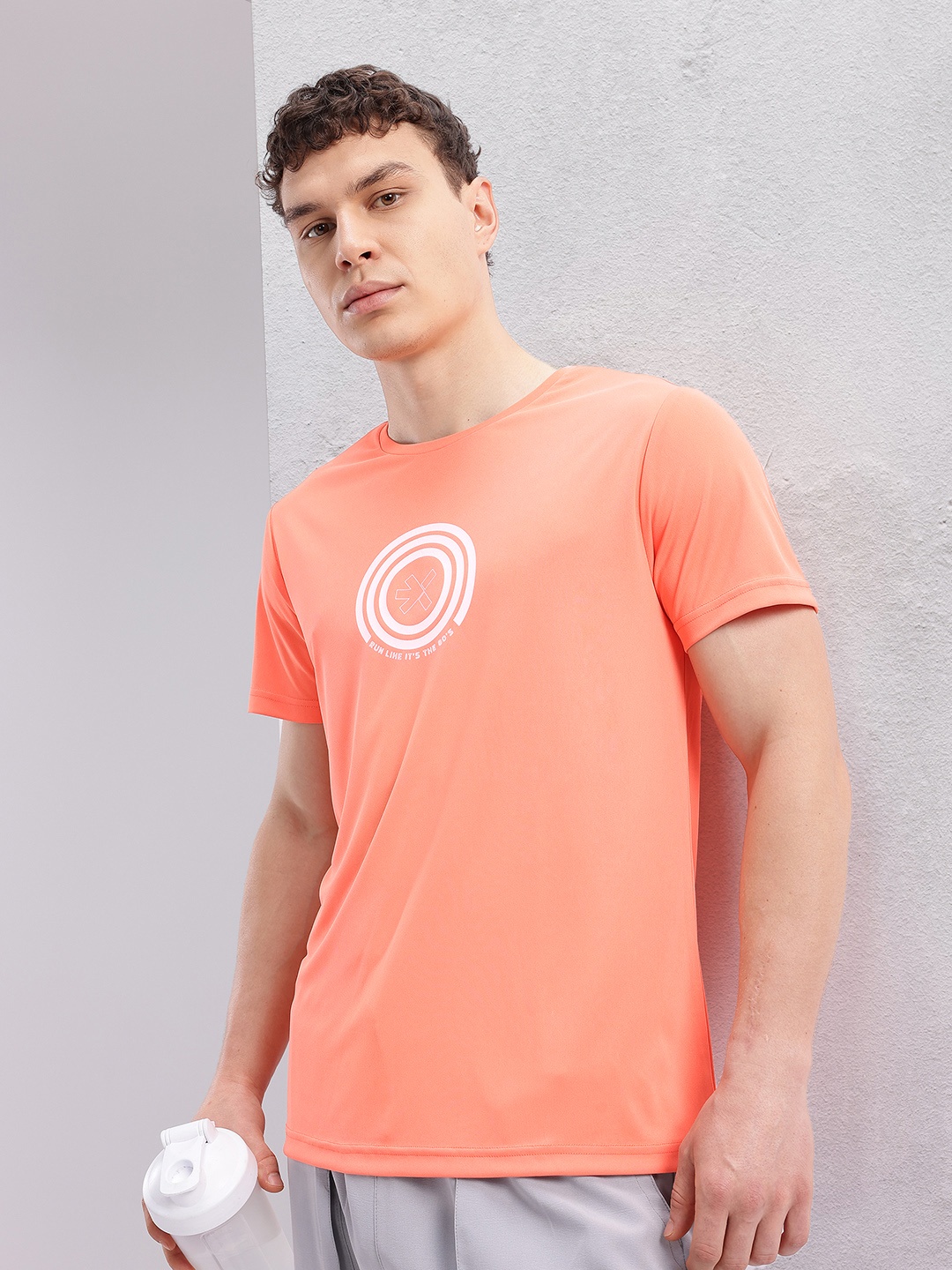 

HRX by Hrithik Roshan Printed Rapid-Dry Running T-shirt, Peach