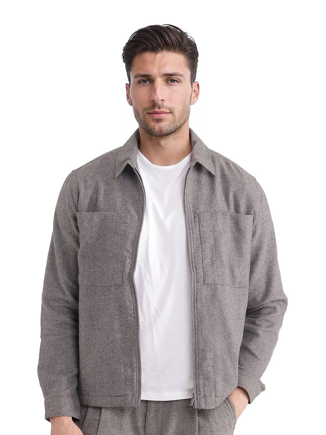 

RARE RABBIT Men Spread Collar Solid Casual Tailored Jacket, Grey