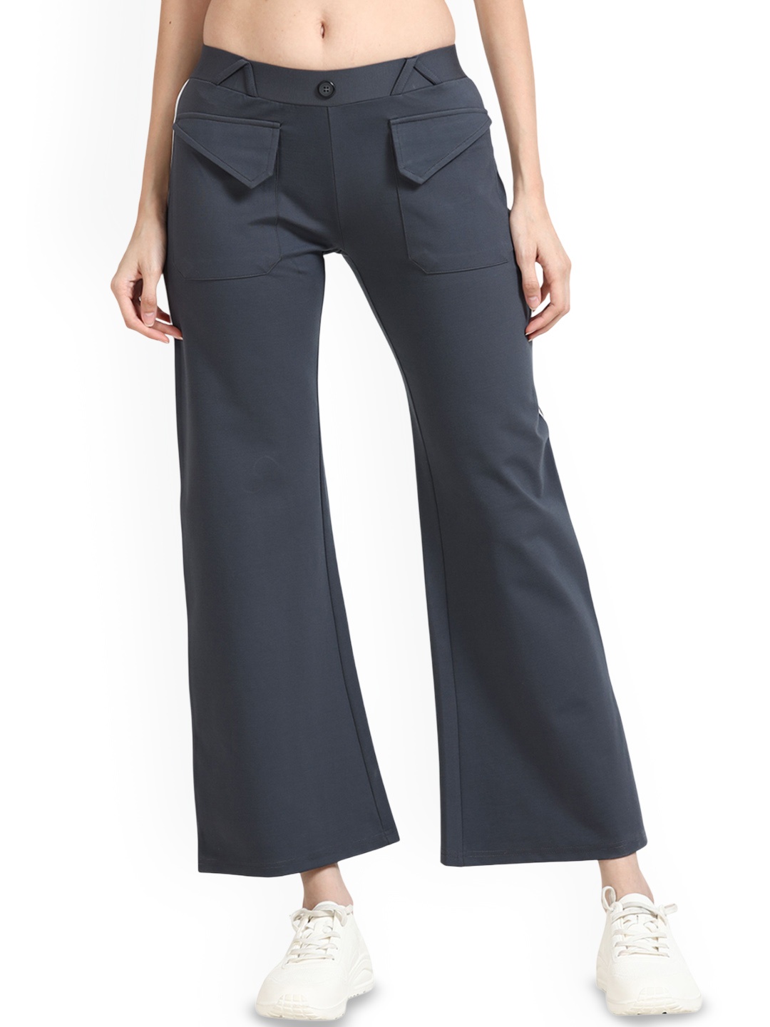 

ECOLINE Clothing Women Cotton Eco-Friendly Wide Slit Trousers, Grey