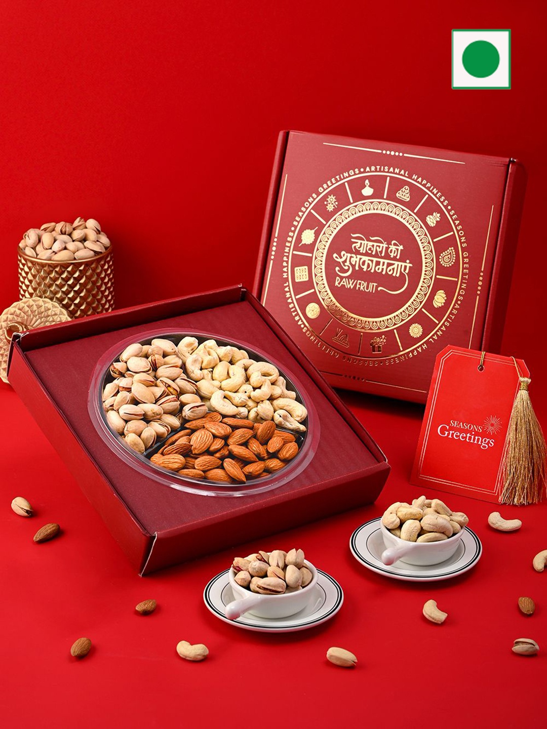 

RawFruit 3 Pcs Assorted Dry Fruits Gift Box 450 g, Red