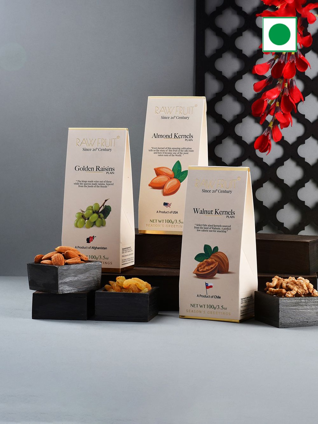 

RawFruit Pack of 3 Assorted Dry Fruits Gift, Cream