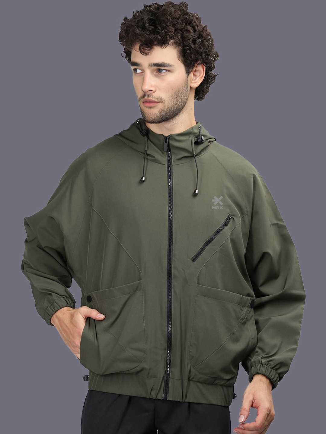 

HRX by Hrithik Roshan Men Hooded Solid Casual Windcheater Sporty Jacket, Olive