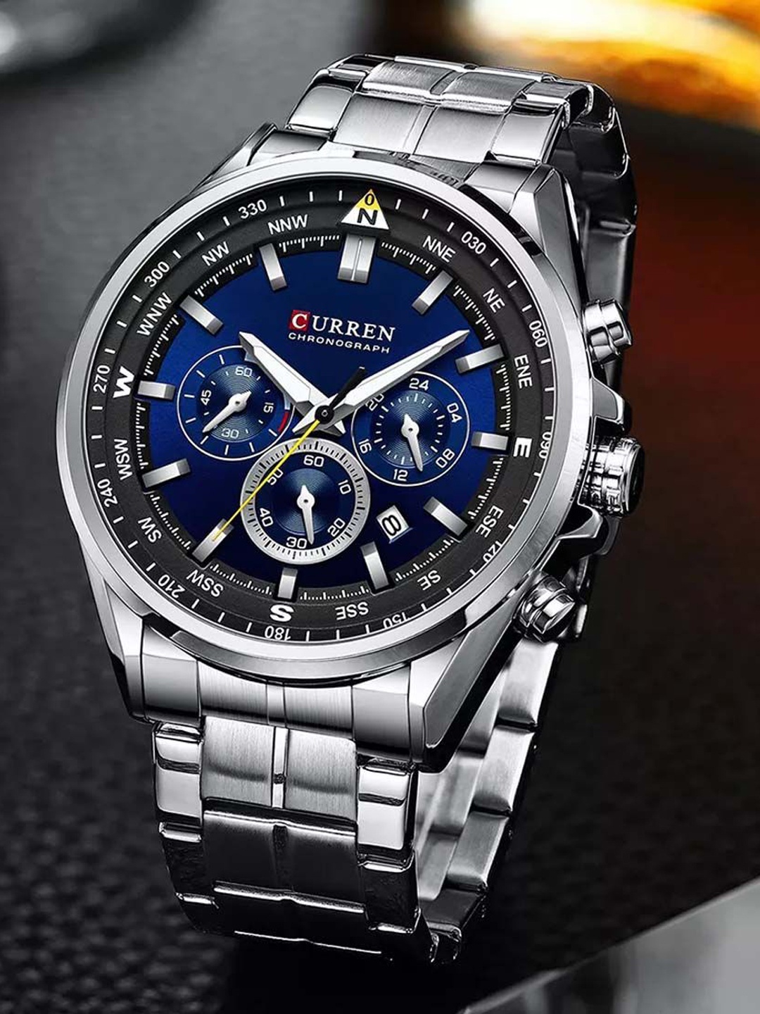 

Curren Men Brass Dial & Stainless Steel Wrap Around Analogue Watch-CR-8399-Silver Blue