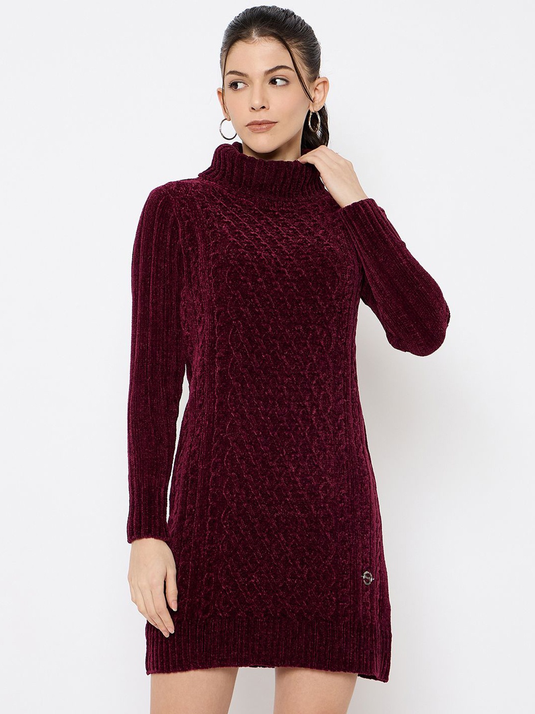 

Duke High Neck Long Sleeves Mini Jumper Dress, Maroon