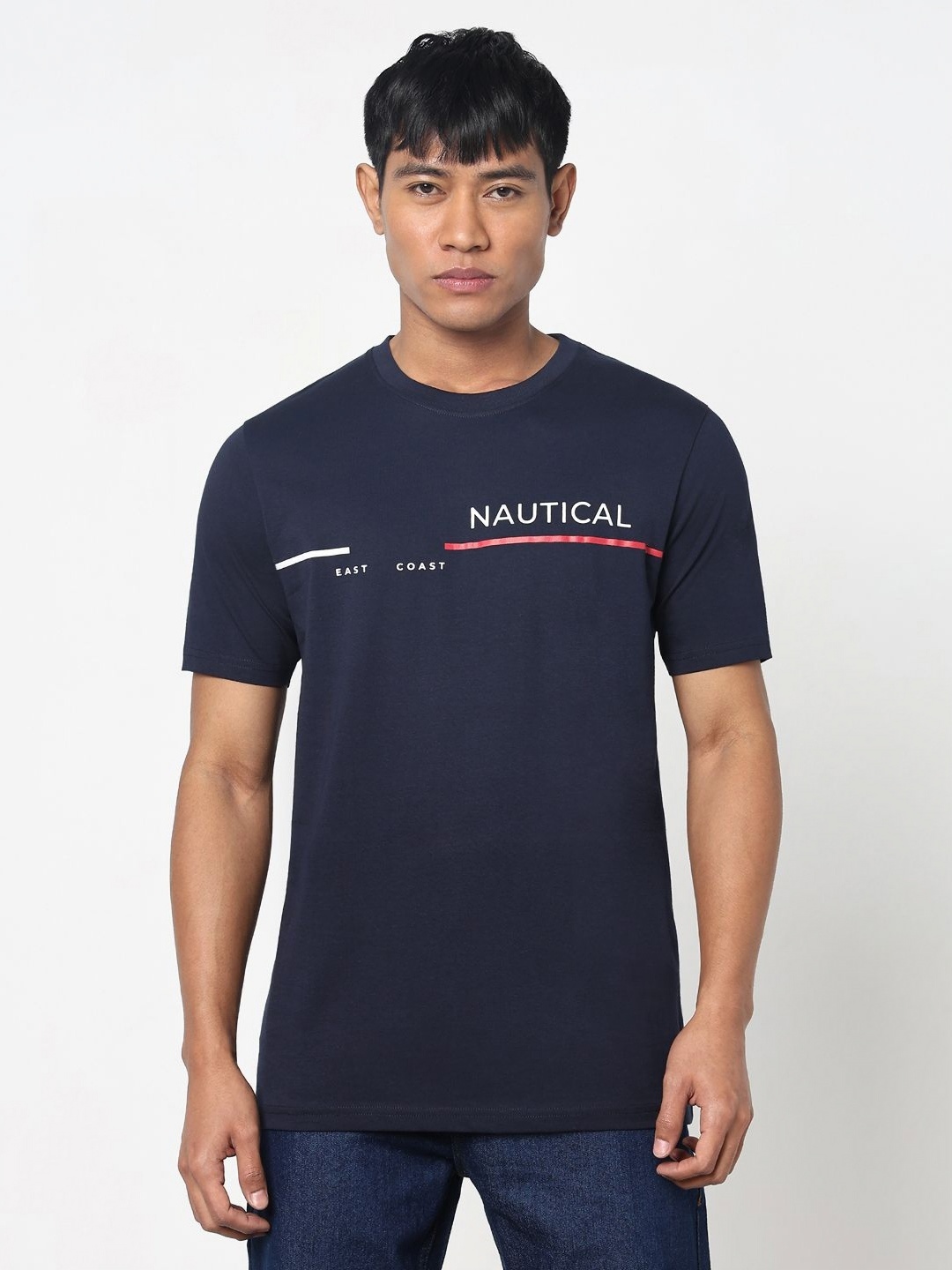 

R&B Men Typography Printed Round Neck Cotton T-shirt, Navy blue