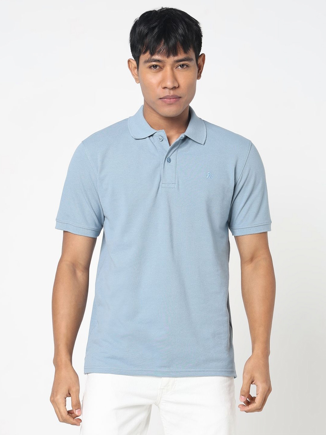 

R&B Men Solid Polo Collar Cotton T-shirt, Blue