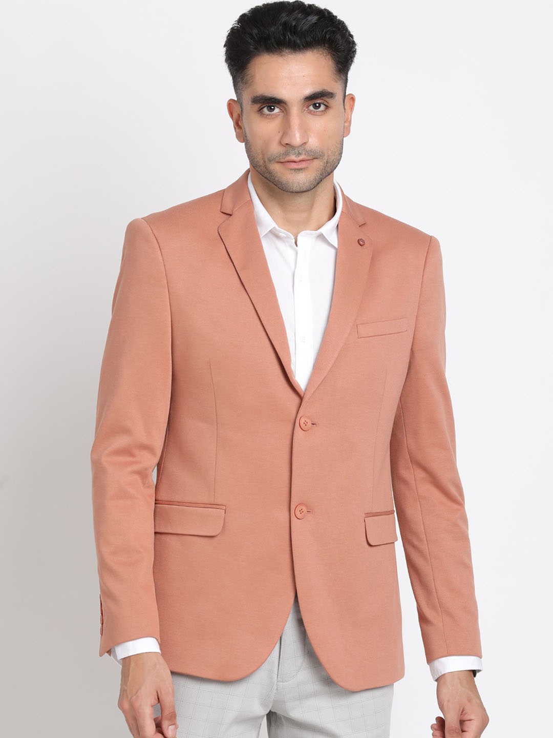 

Turtle Self Designed Notched Lapel Single Breasted Blazer, Pink