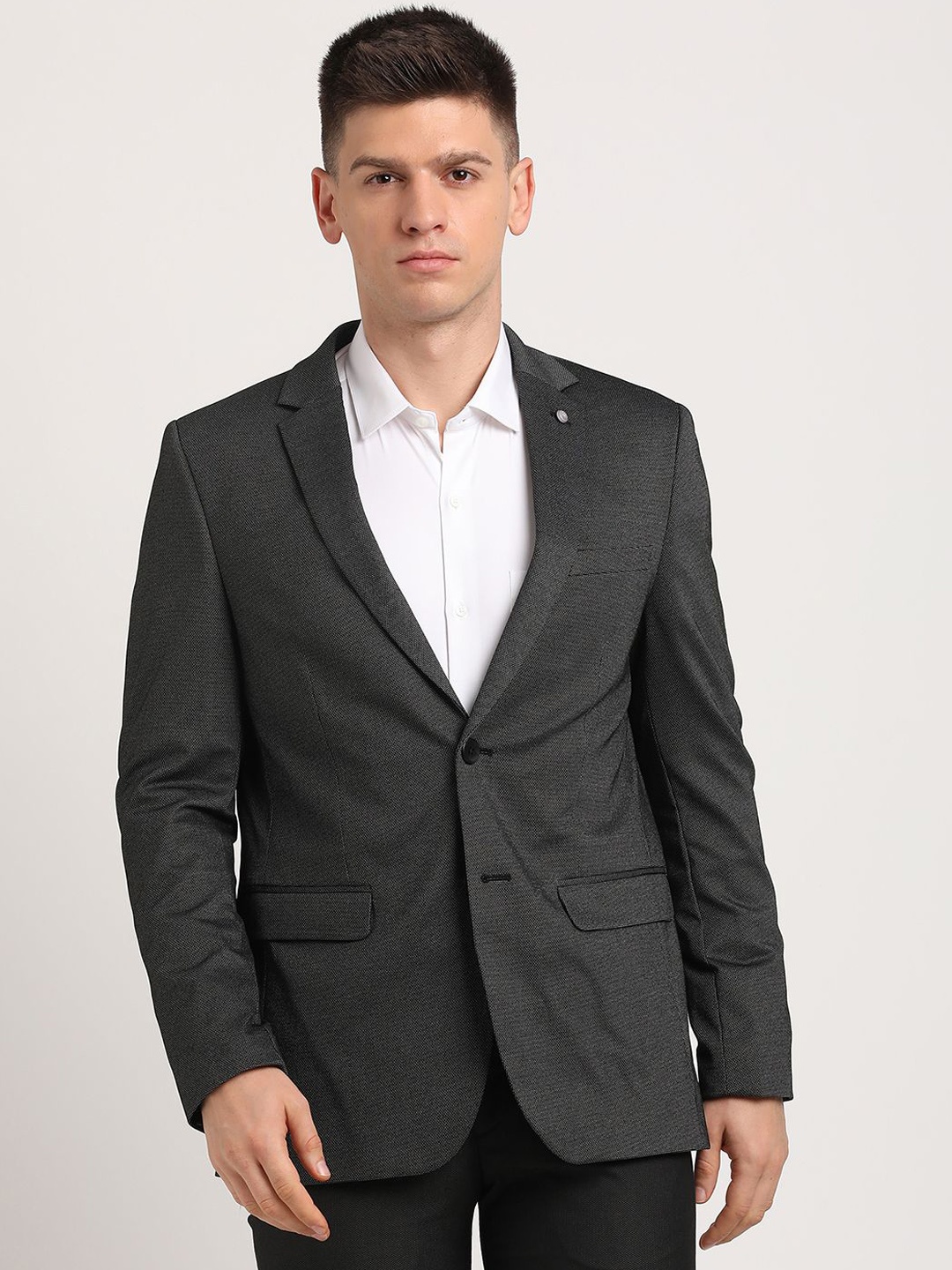 

Turtle Self Designed Notched Lapel Single Breasted Blazer, Black