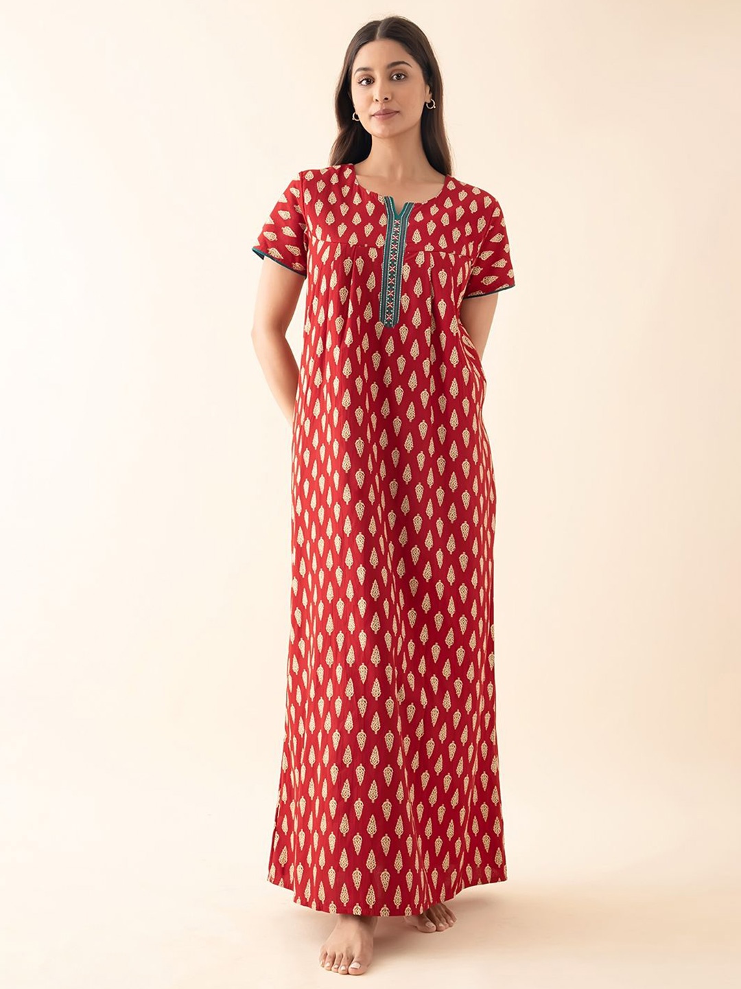 

Maybell Printed Pure Cotton Maxi Nightdress, Rust