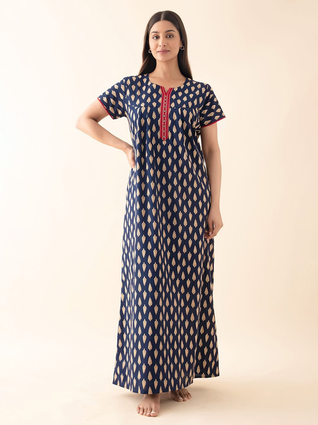 

Maybell Women Printed Maxi Nightdress, Navy blue
