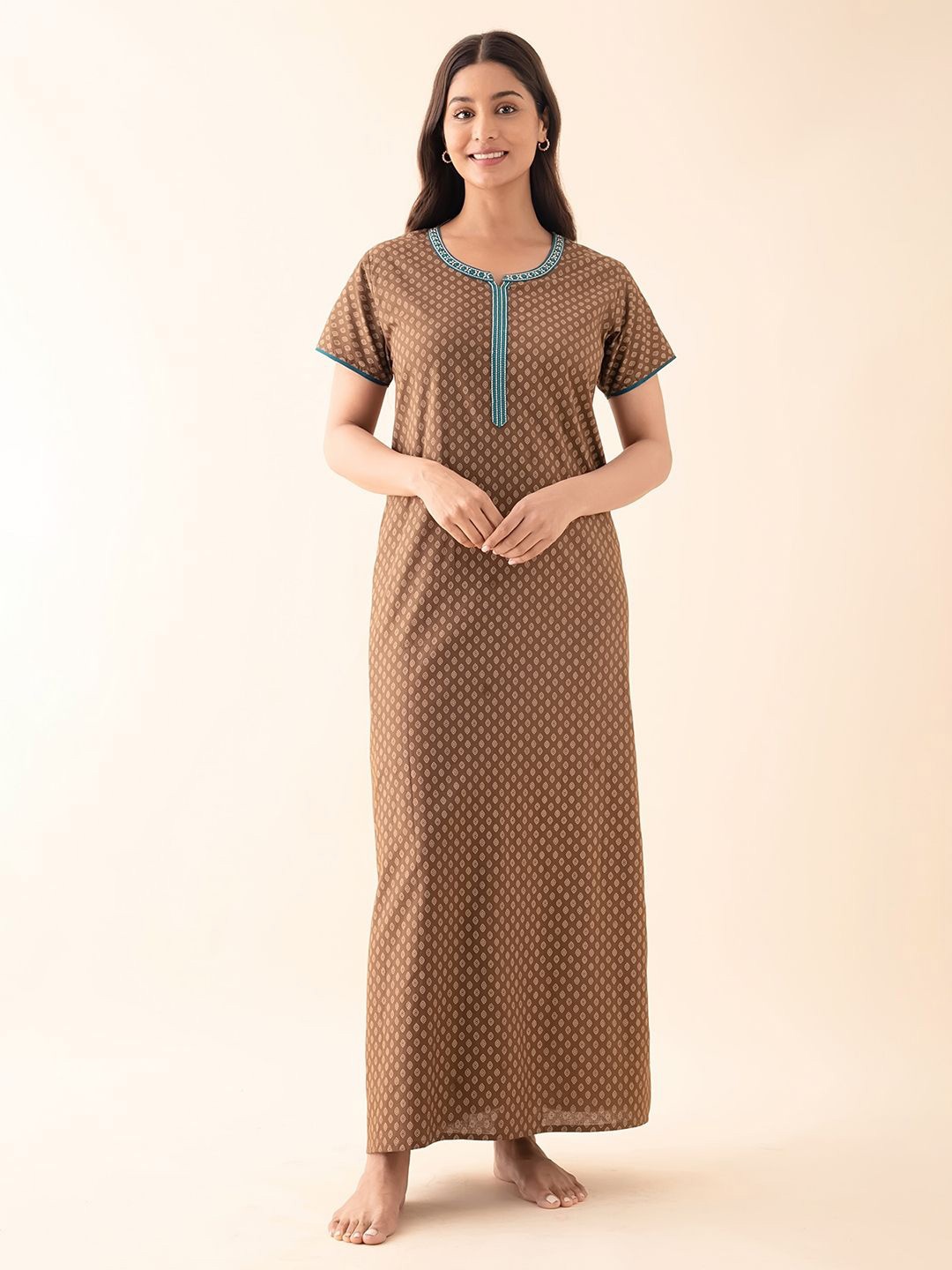 

Maybell Women Printed Maxi Nightdress, Brown
