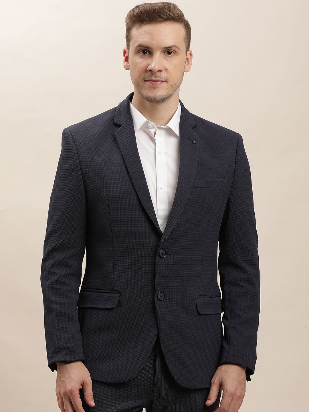 

Turtle Self-Design Single-Breasted Casual Blazer, Navy blue