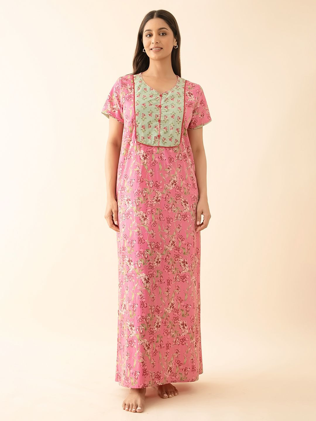 

Maybell Women Printed Maxi Nightdress, Pink