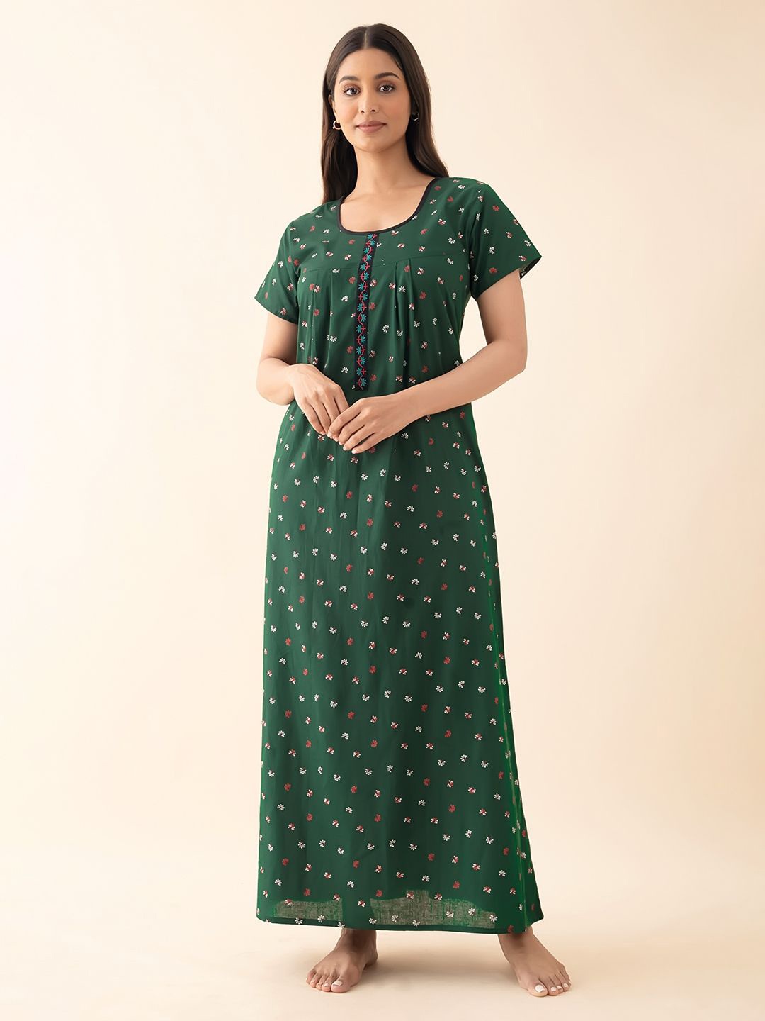 

Maybell Women Printed Maxi Nightdress, Green