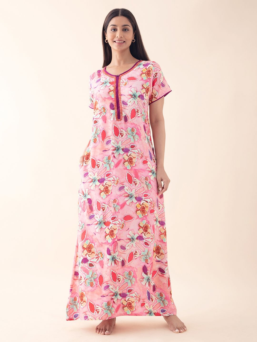 

Maybell Women Floral Printed Maxi Nightdress, Pink