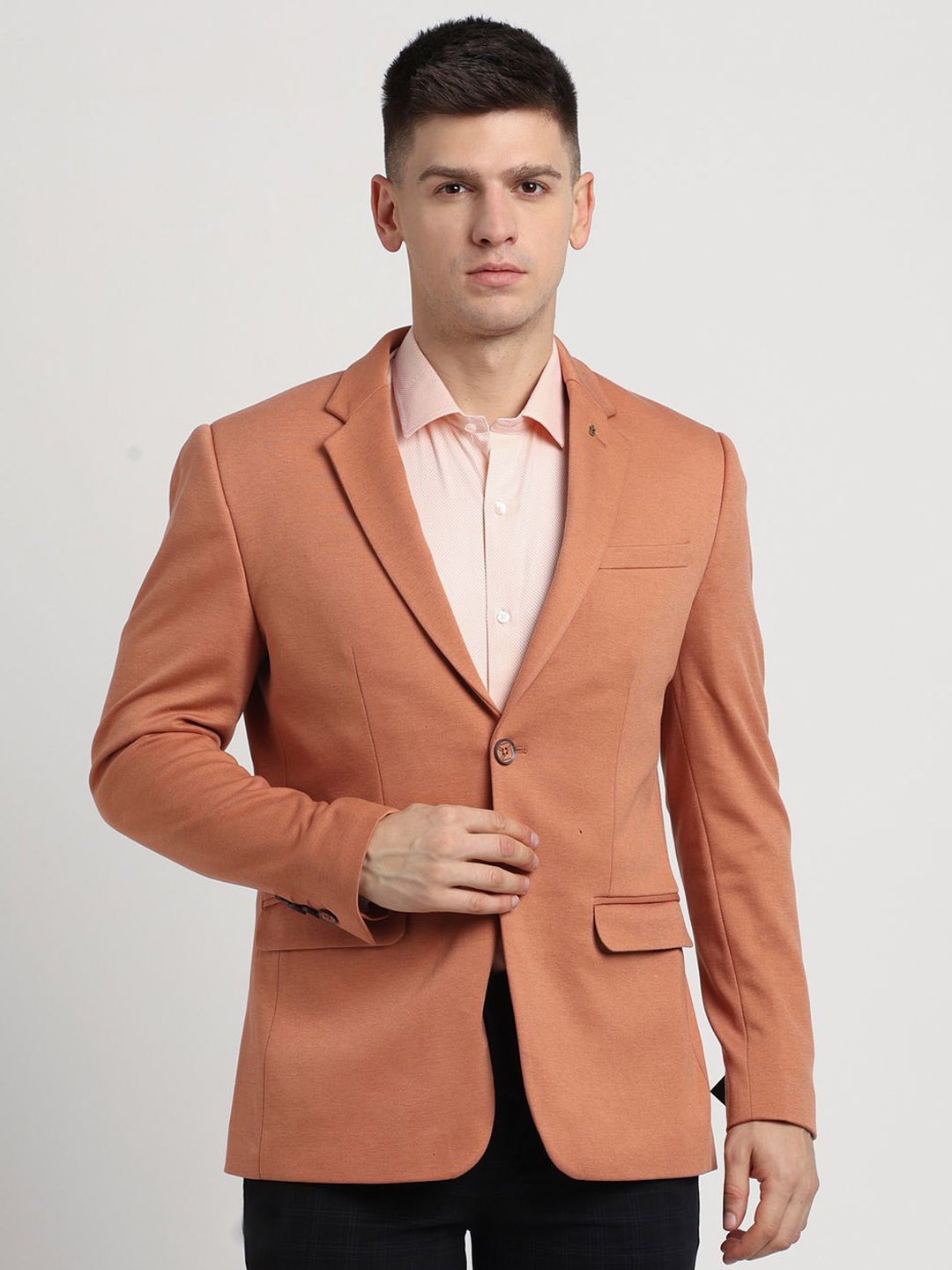 

Turtle Notched Lapel Single Breasted Blazer, Orange