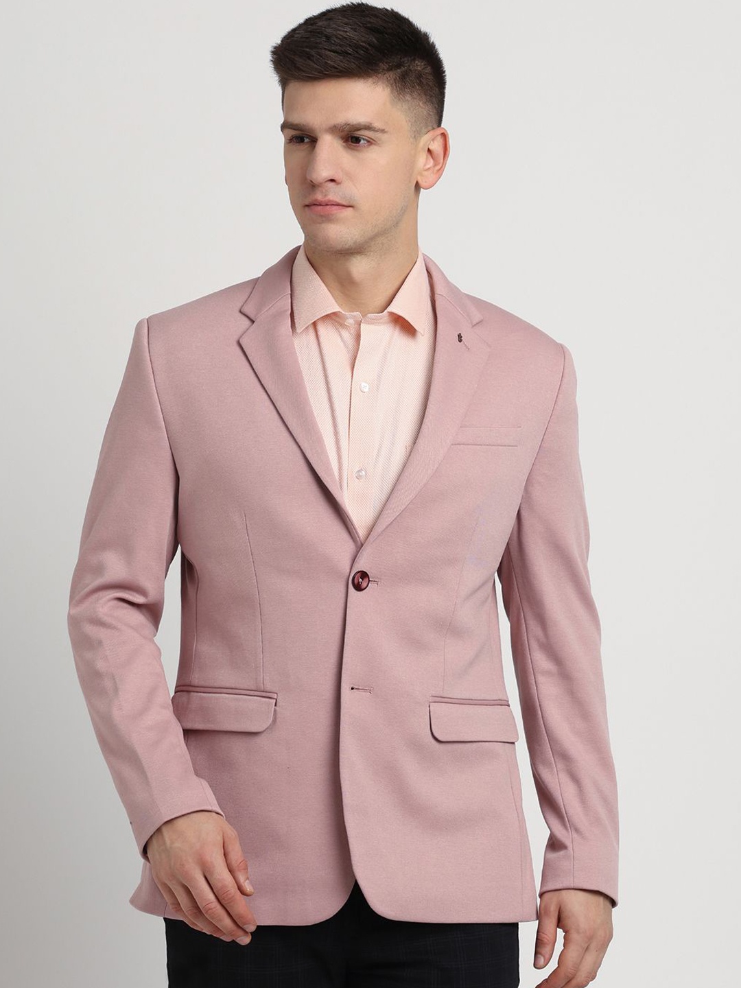 

Turtle Notched Lapel Single Breasted Blazer, Rose