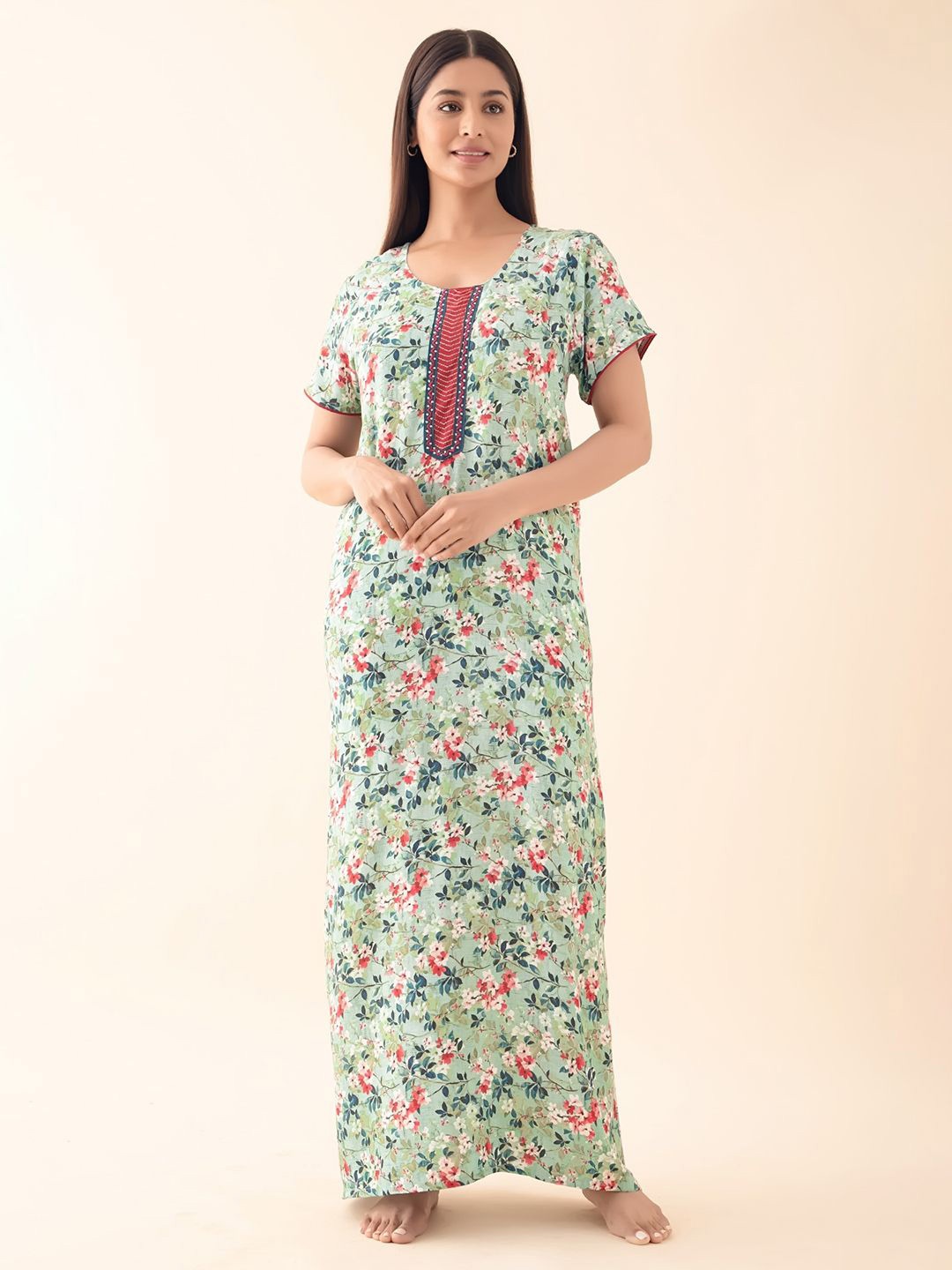 

Maybell Women Printed Maxi Nightdress, Green