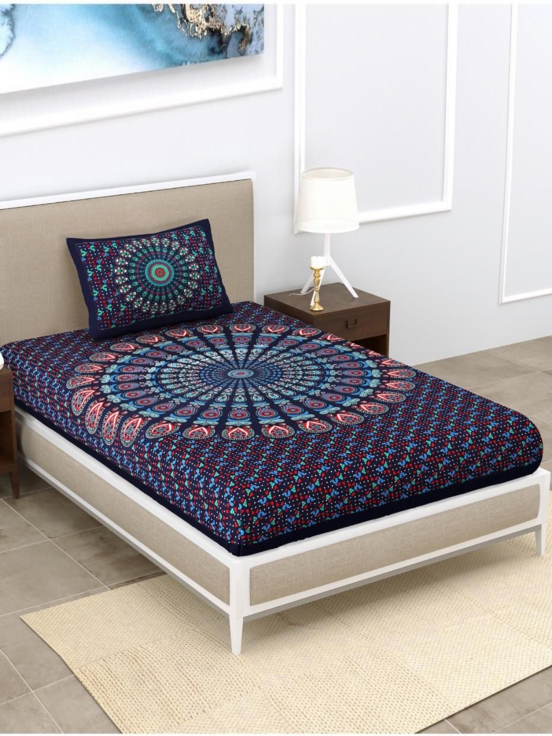 

Aura Blue & Red Floral 120 TC Single Bedsheet with 2 Pillow Covers