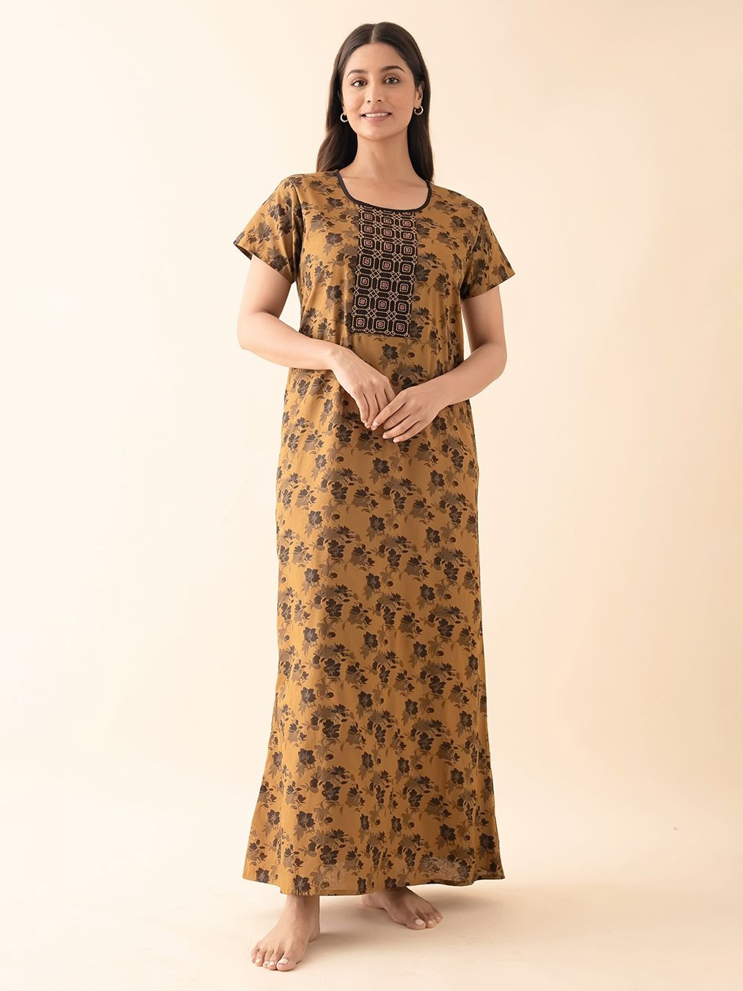 

Maybell Women Floral Printed Maxi Nightdress, Brown
