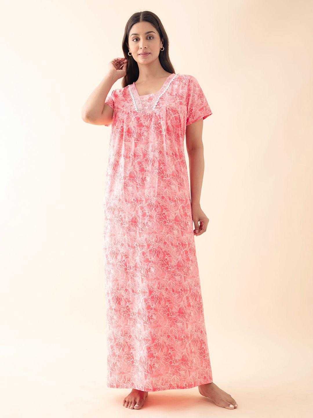 

Maybell Women Printed Maxi Nightdress, Peach