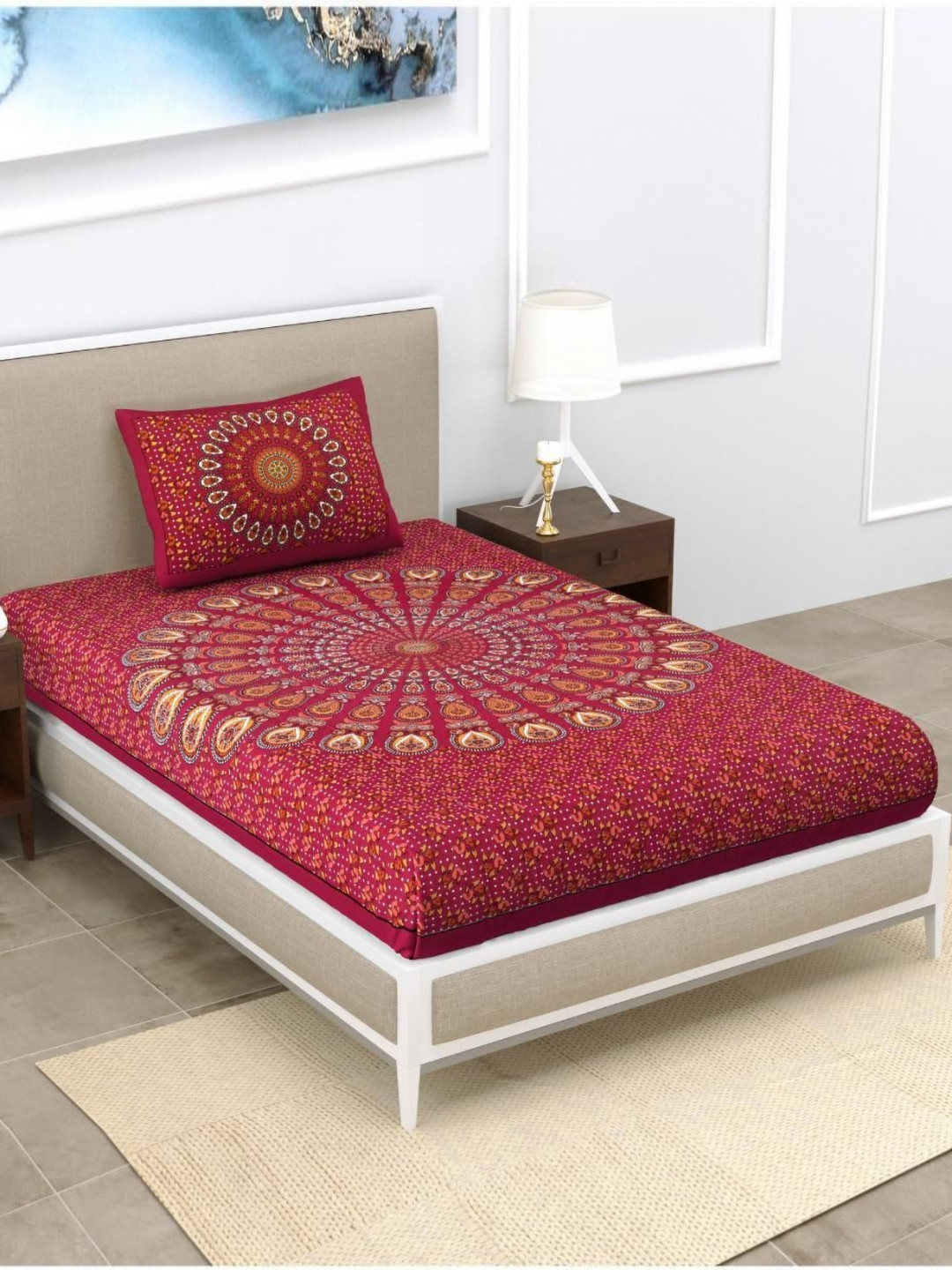 

Aura Pink & Orange Floral 120 TC Single Bedsheet with 2 Pillow Covers