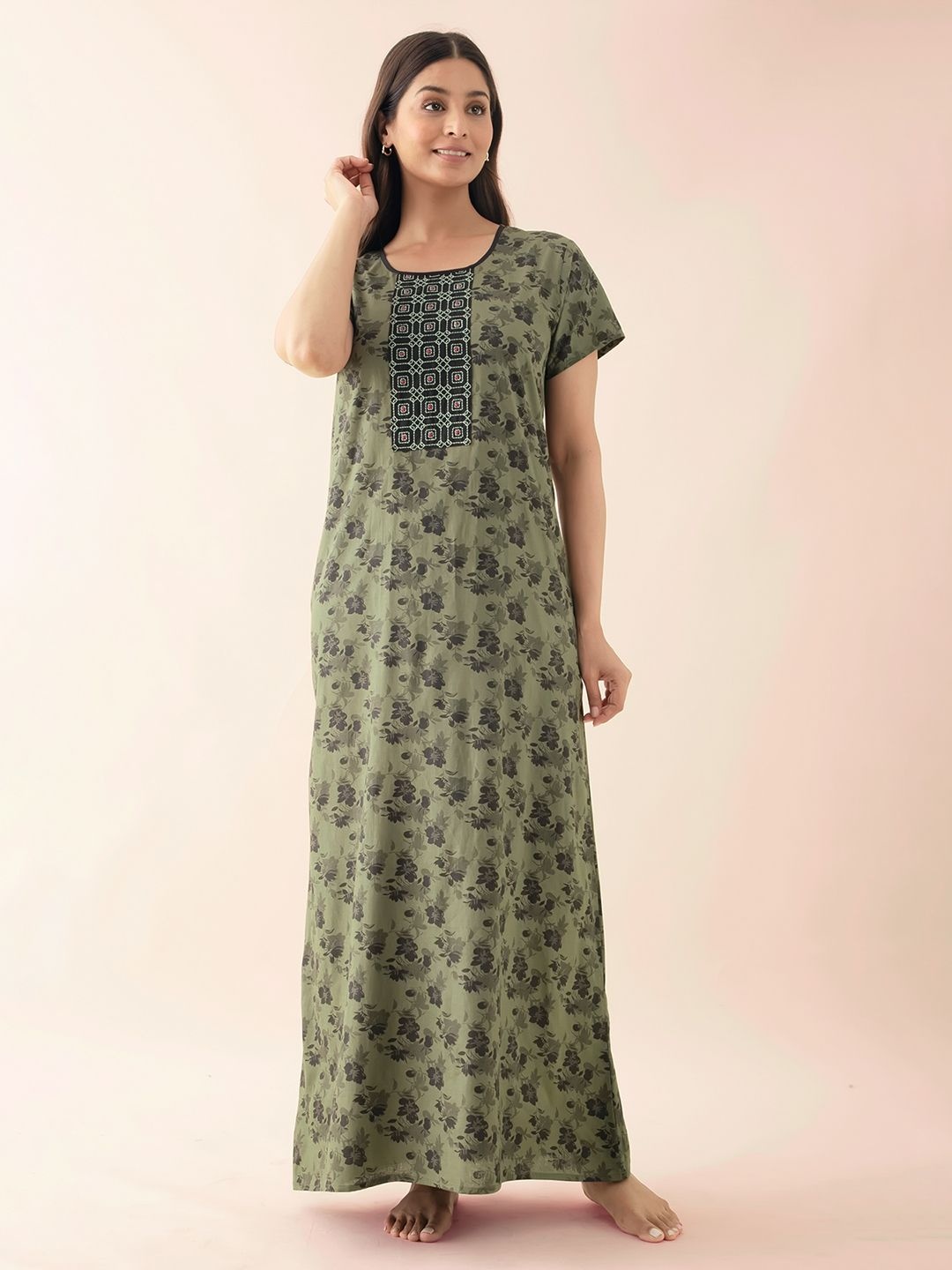 

Maybell Women Printed Maxi Nightdress, Green