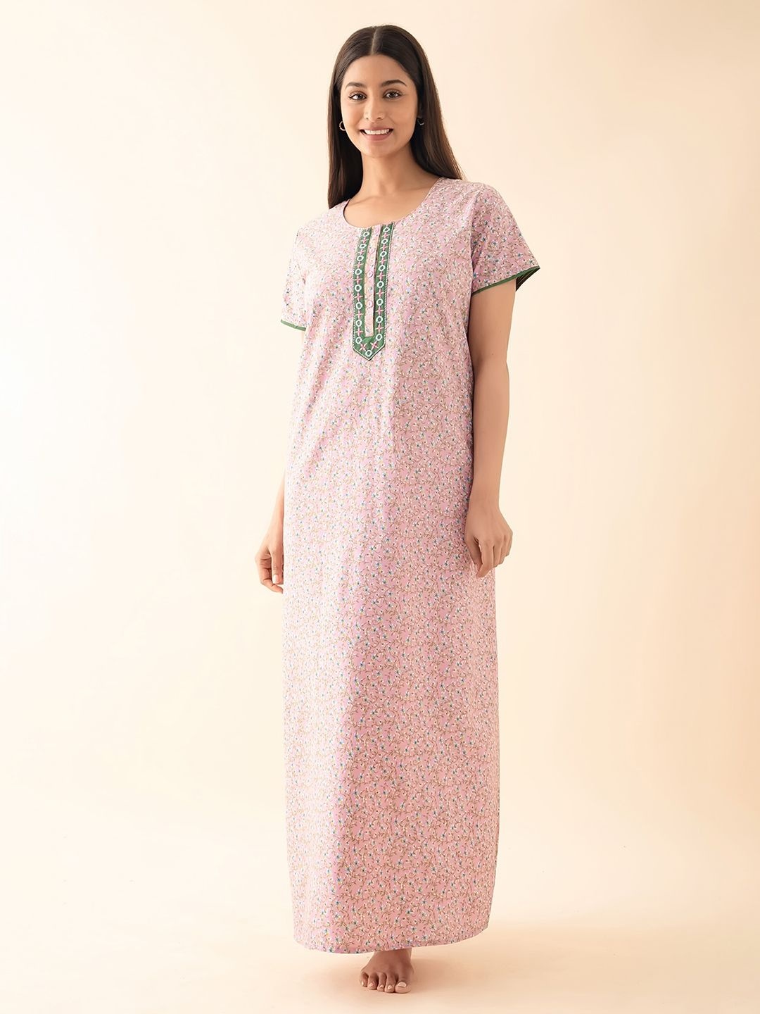 

Maybell Women Printed Maxi Nightdress, Pink