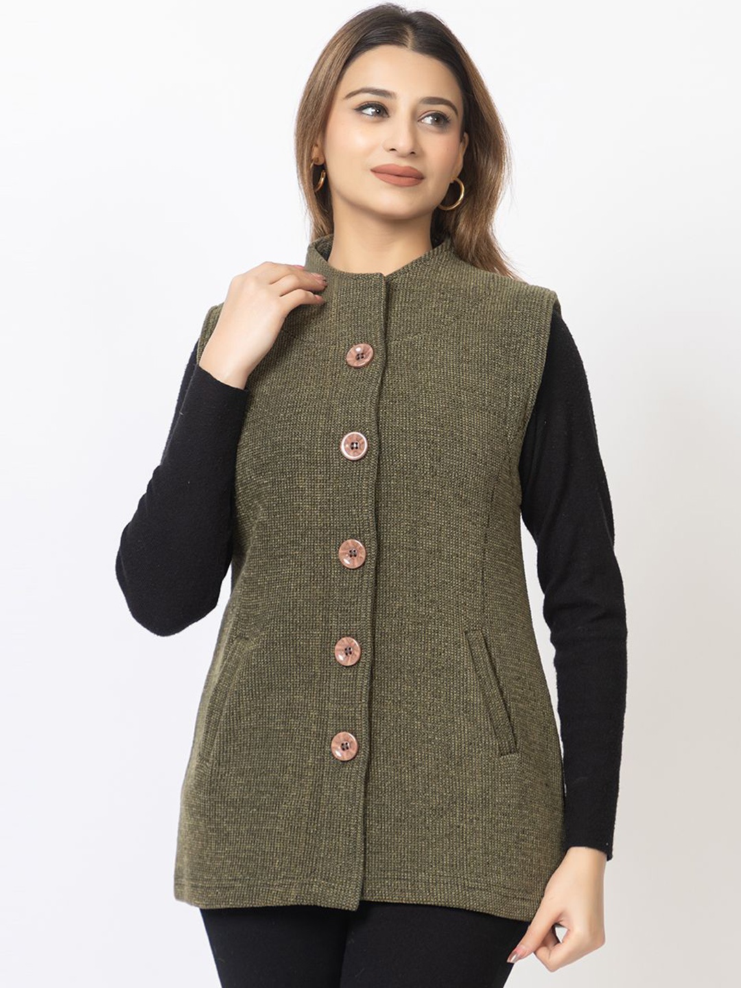 

TWENTY ME Acrylic Sleeveless Sweater Vest, Olive