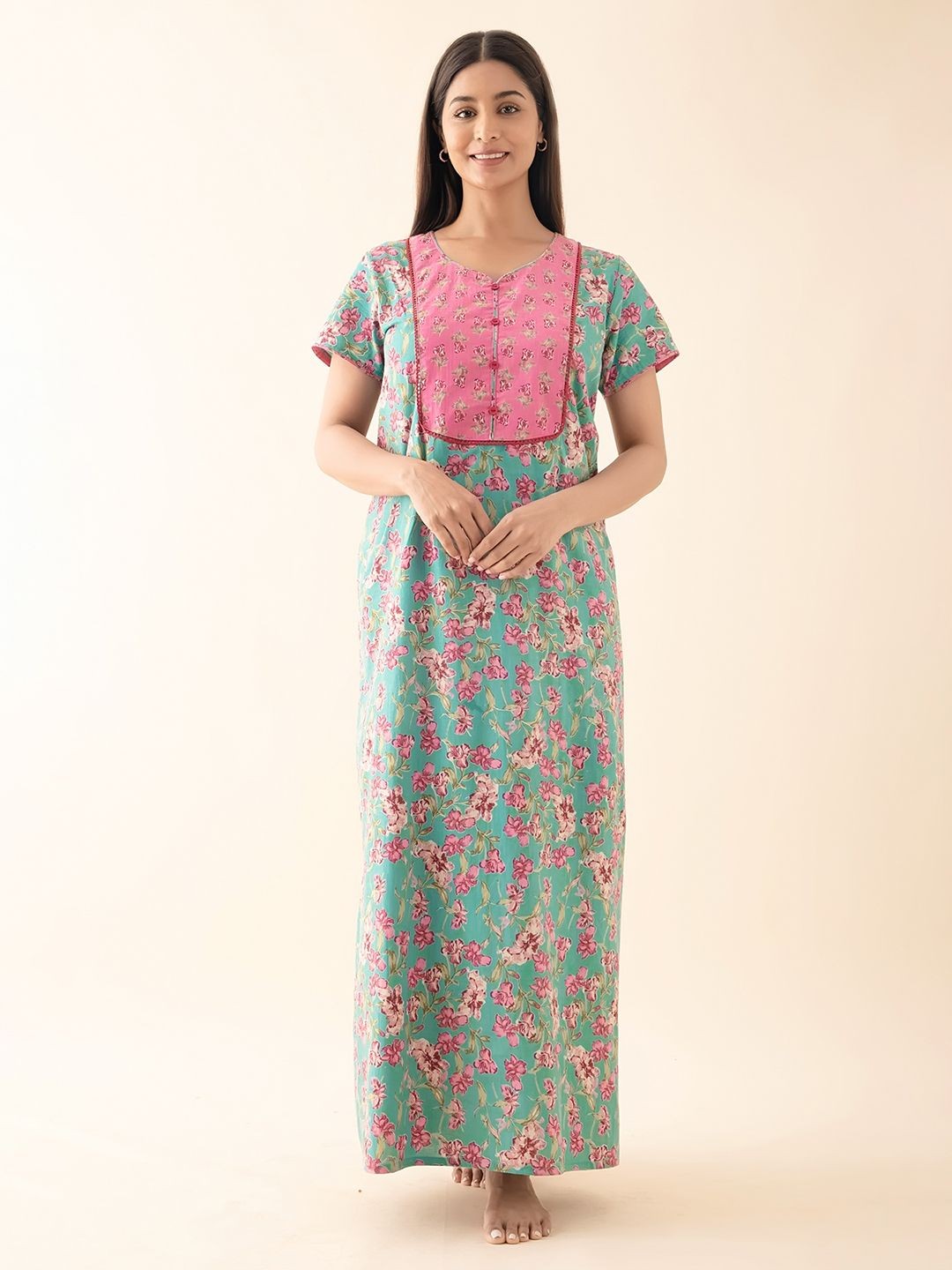 

Maybell Printed Pure Cotton Maxi Nightdress, Pink