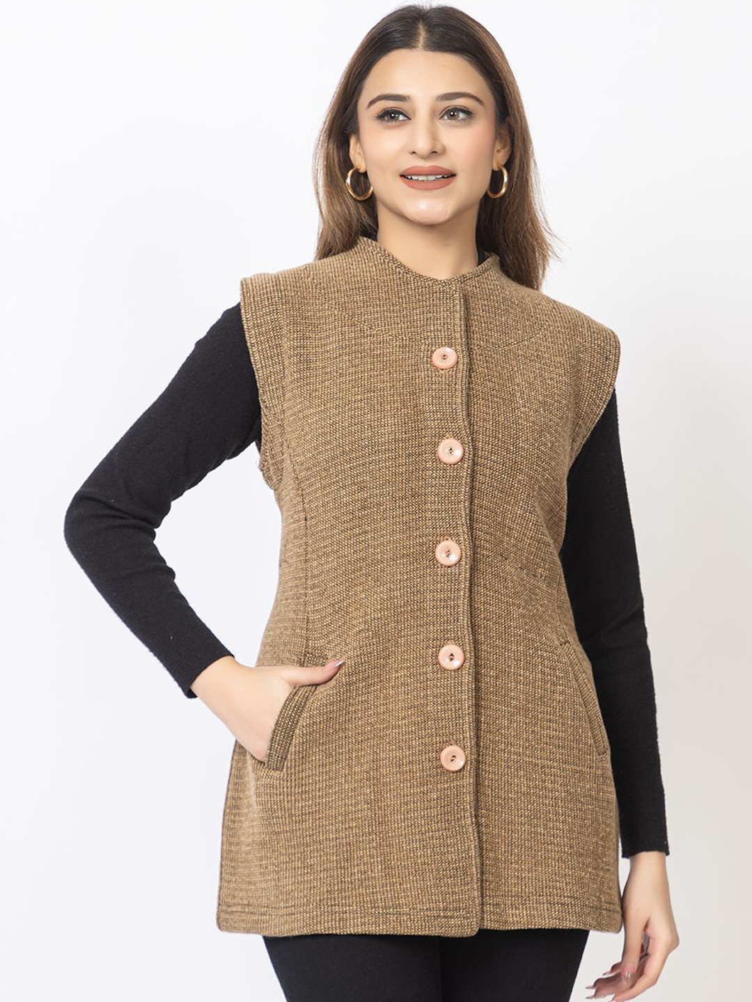 

TWENTY ME Acrylic Sleeveless Sweater Vest, Camel brown
