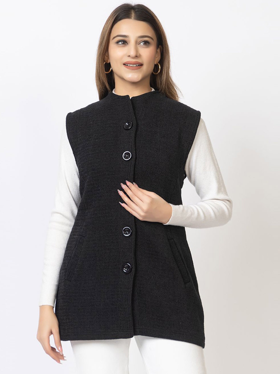 

TWENTY ME Acrylic Sleeveless Sweater Vest, Black
