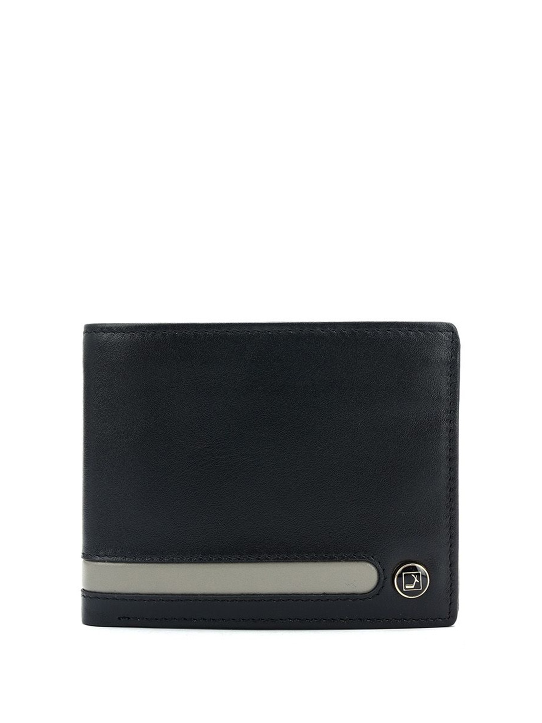 

Da Milano Men Colourblocked Leather Two Fold Wallet, Black