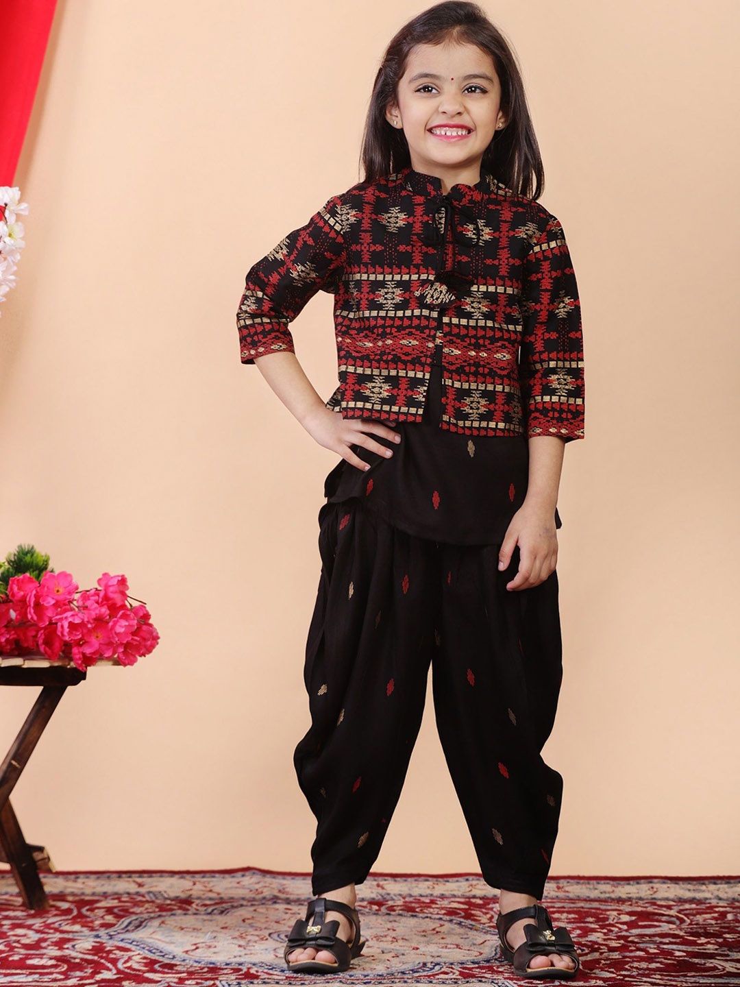 

JAANYA Girls Regular Kurti with Dhoti Pants, Black