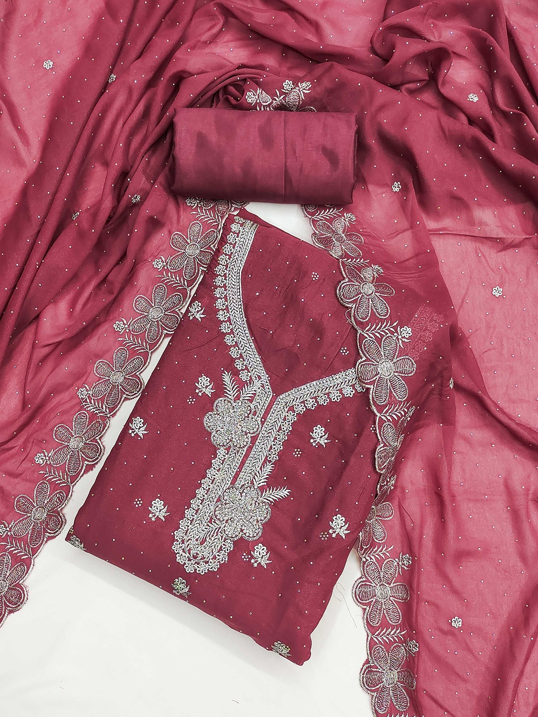 

KALINI Embroidered Unstitched Dress Material, Pink