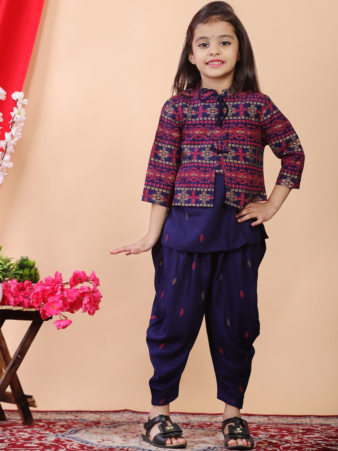 

JAANYA Girls Regular Kurti with Dhoti Pants, Blue